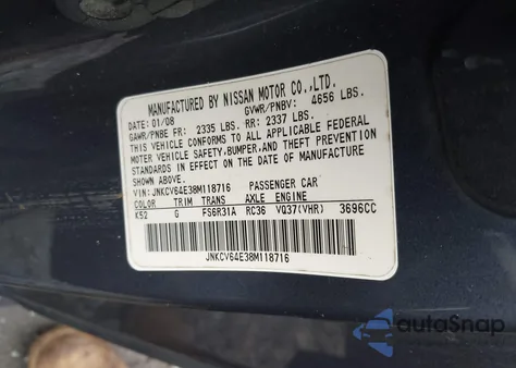 2008 Infiniti G37 Sport из США, поврежденный, VIN JNKCV64E38M118716